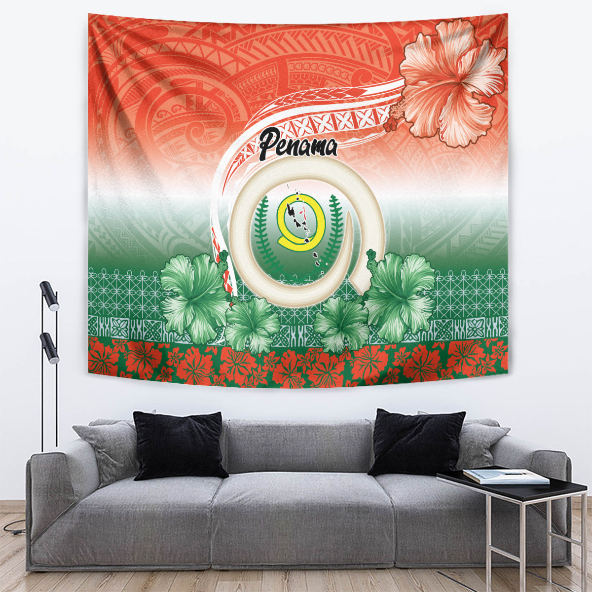Penama Vanuatu Tapestry Hibiscus Sand Drawing with Pacific Pattern LT9 Red Art - Polynesian Pride