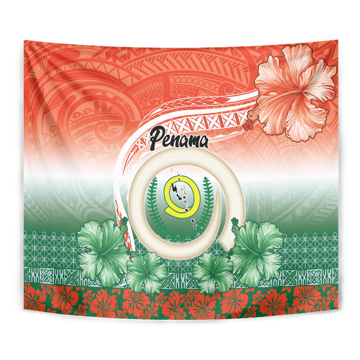 Penama Vanuatu Tapestry Hibiscus Sand Drawing with Pacific Pattern LT9 - Polynesian Pride