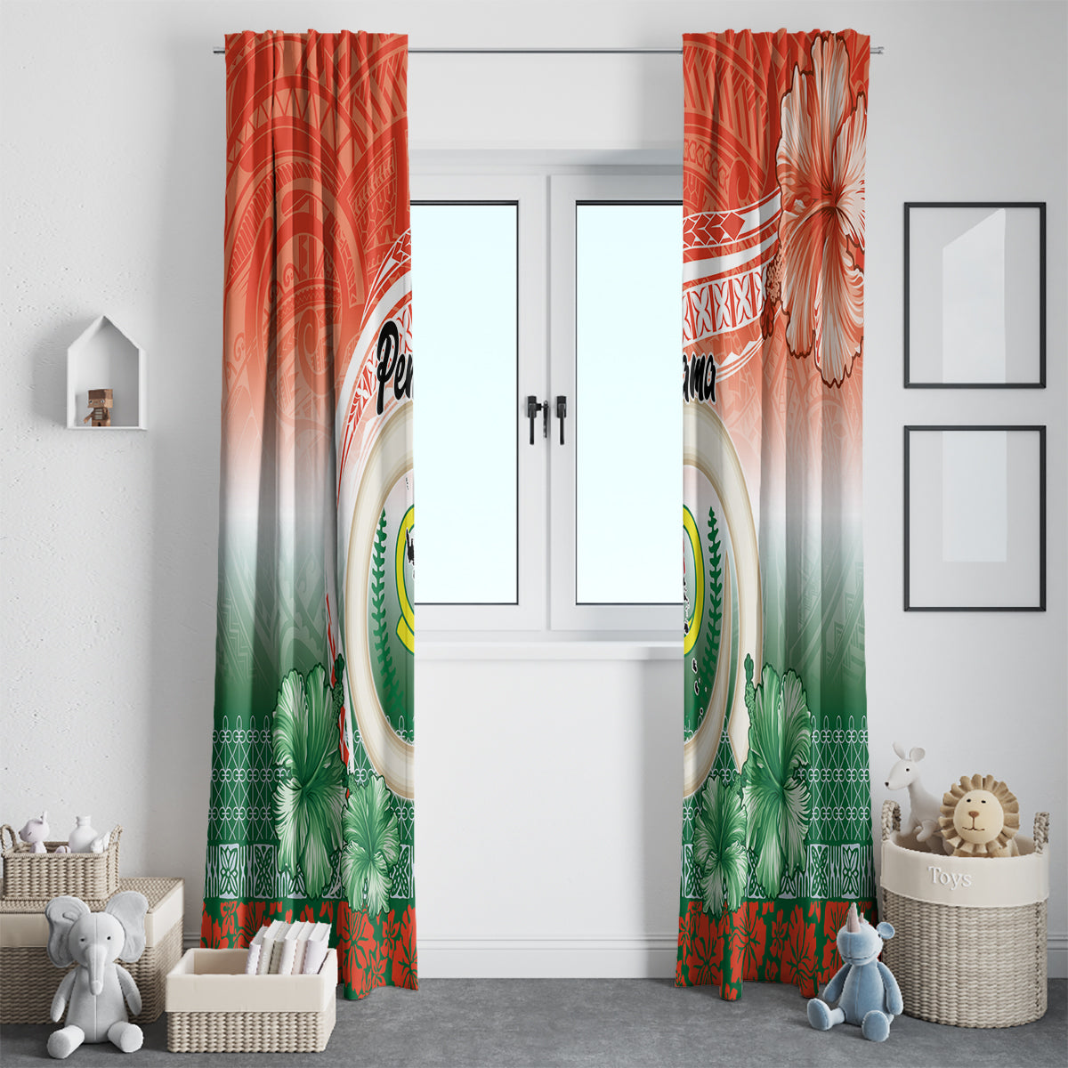 Penama Vanuatu Window Curtain Hibiscus Sand Drawing with Pacific Pattern LT9 - Polynesian Pride