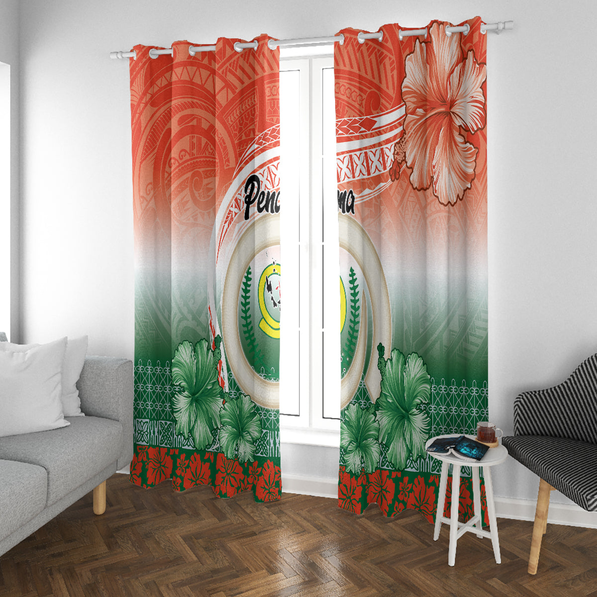 Penama Vanuatu Window Curtain Hibiscus Sand Drawing with Pacific Pattern LT9 With Grommets Red Art - Polynesian Pride