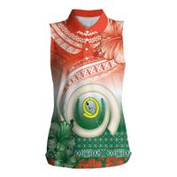 Penama Vanuatu Women Sleeveless Polo Shirt Hibiscus Sand Drawing with Pacific Pattern