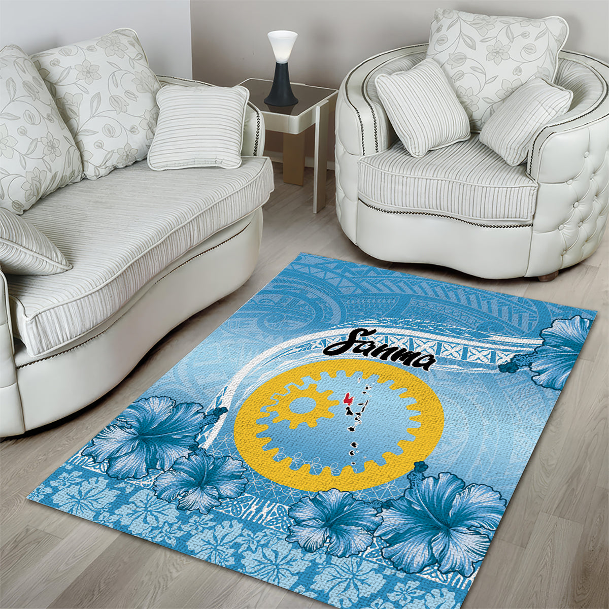 Sanma Vanuatu Area Rug Hibiscus Sand Drawing with Pacific Pattern