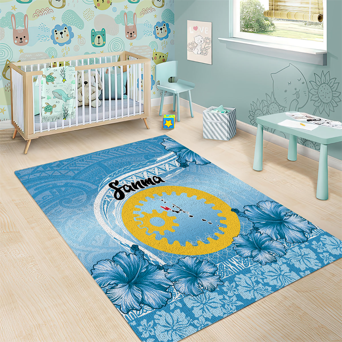 Sanma Vanuatu Area Rug Hibiscus Sand Drawing with Pacific Pattern