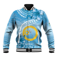 Sanma Vanuatu Baseball Jacket Hibiscus Sand Drawing with Pacific Pattern LT9 Unisex Blue Art - Polynesian Pride
