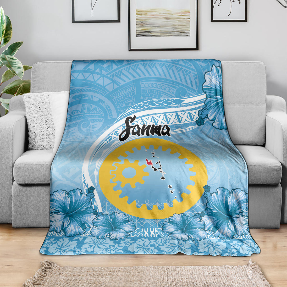 Sanma Vanuatu Blanket Hibiscus Sand Drawing with Pacific Pattern LT9 - Polynesian Pride