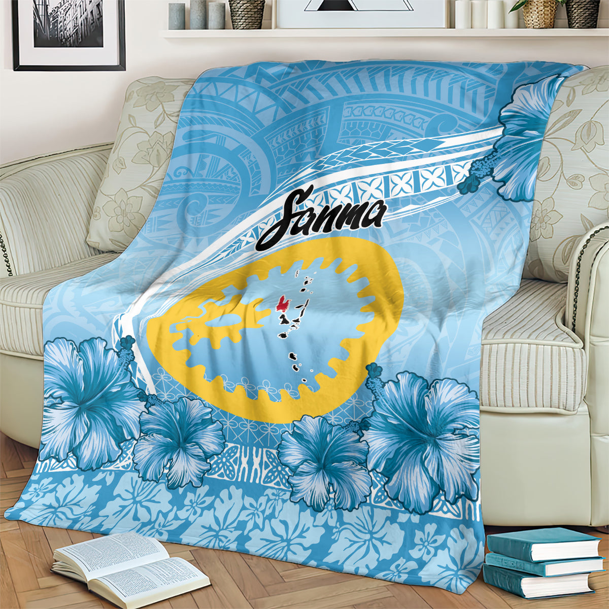 Sanma Vanuatu Blanket Hibiscus Sand Drawing with Pacific Pattern LT9 - Polynesian Pride