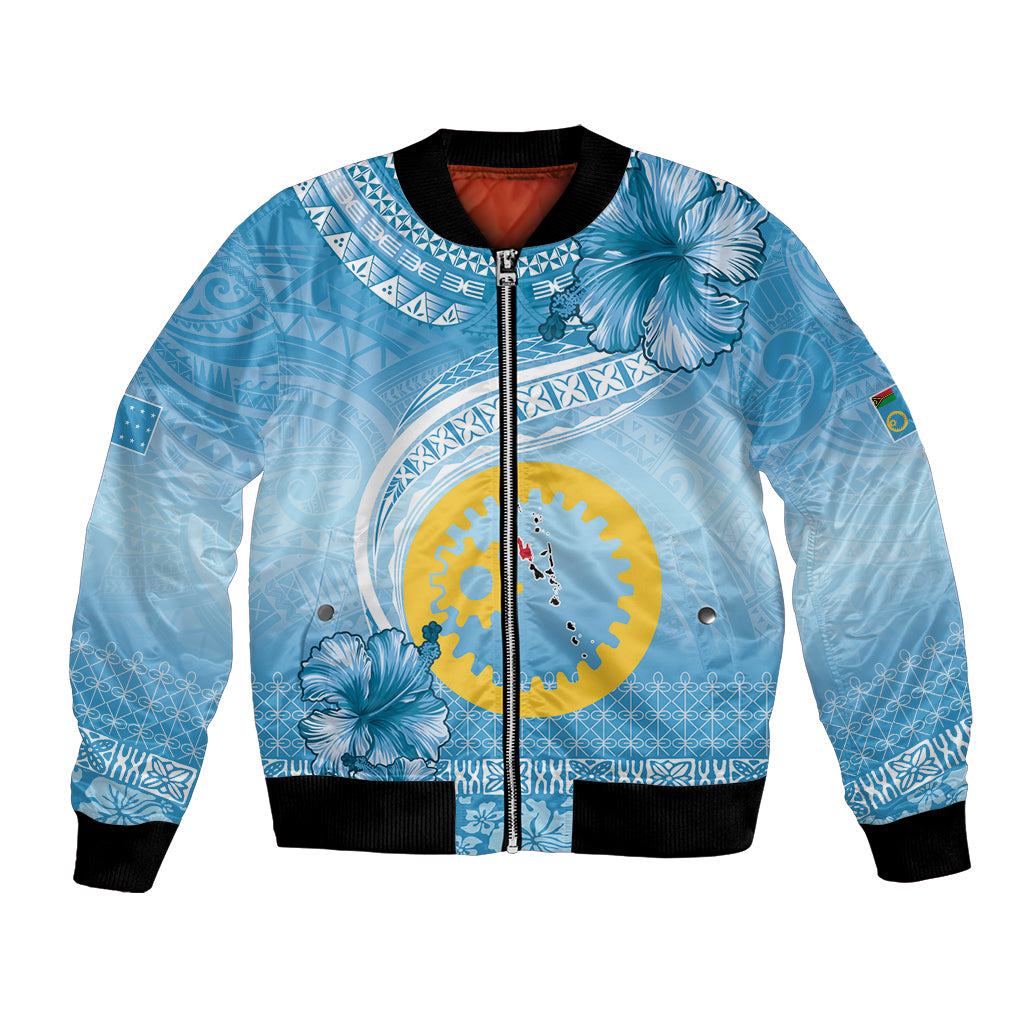 Sanma Vanuatu Bomber Jacket Hibiscus Sand Drawing with Pacific Pattern LT9 Unisex Blue Art - Polynesian Pride