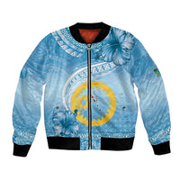 Sanma Vanuatu Bomber Jacket Hibiscus Sand Drawing with Pacific Pattern LT9 Unisex Blue Art - Polynesian Pride