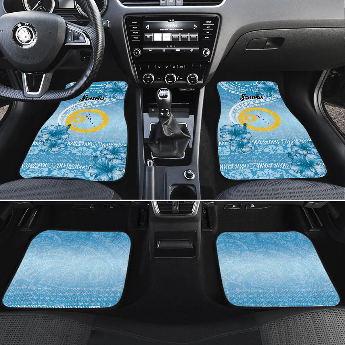 Sanma Vanuatu Car Mats Hibiscus Sand Drawing with Pacific Pattern LT9 Set 4pcs Blue Art - Polynesian Pride