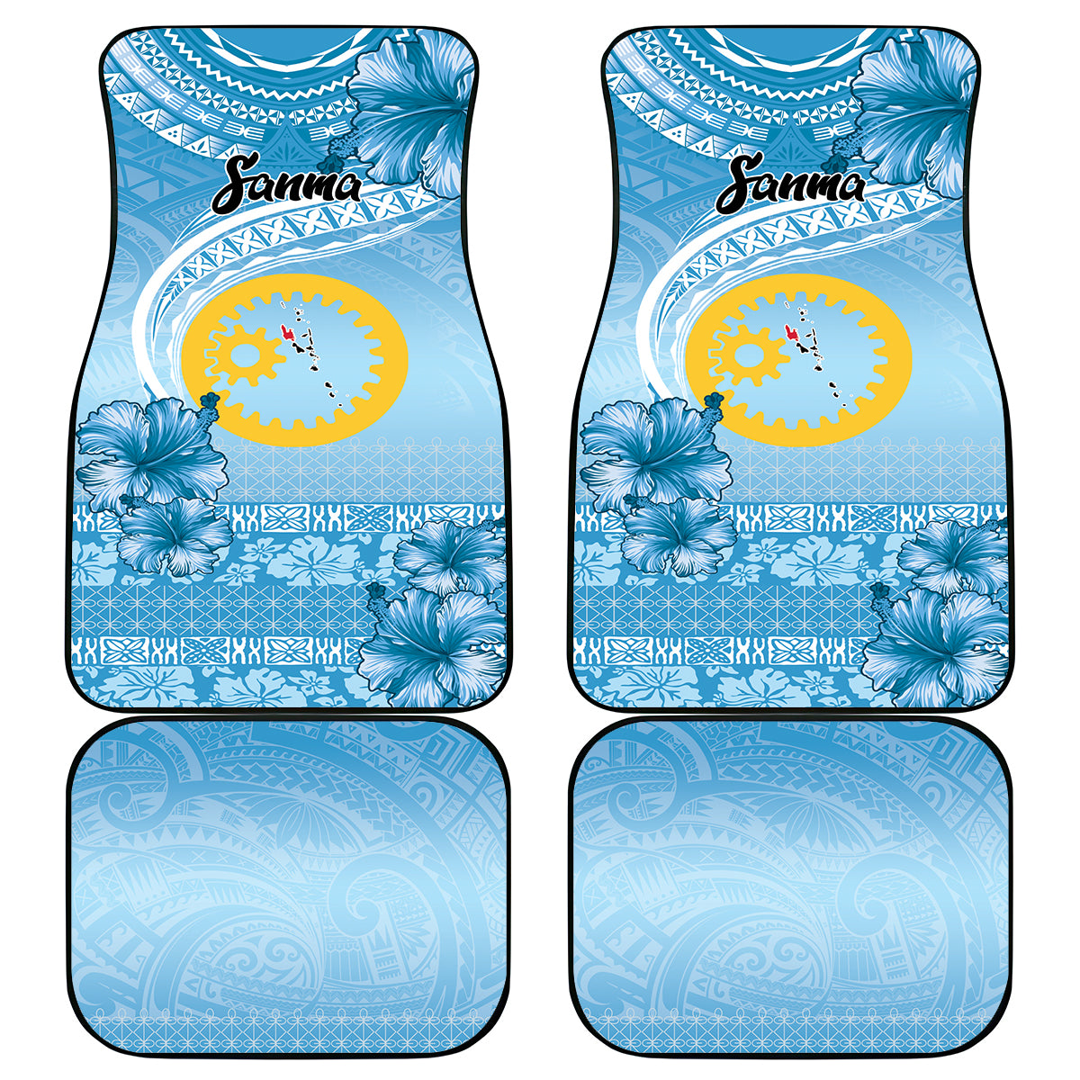 Sanma Vanuatu Car Mats Hibiscus Sand Drawing with Pacific Pattern LT9 - Polynesian Pride