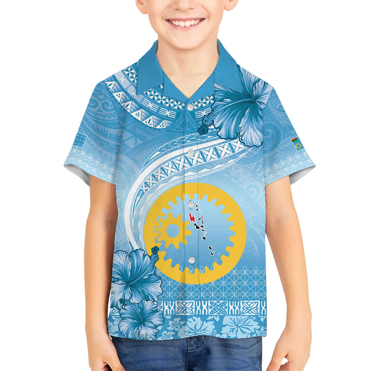 Sanma Vanuatu Family Matching Off Shoulder Short Dress and Hawaiian Shirt Hibiscus Sand Drawing with Pacific Pattern