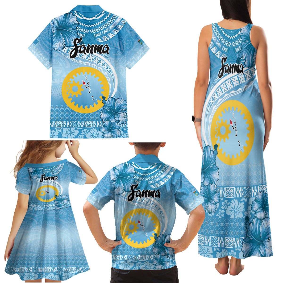 Sanma Vanuatu Family Matching Tank Maxi Dress and Hawaiian Shirt Hibiscus Sand Drawing with Pacific Pattern