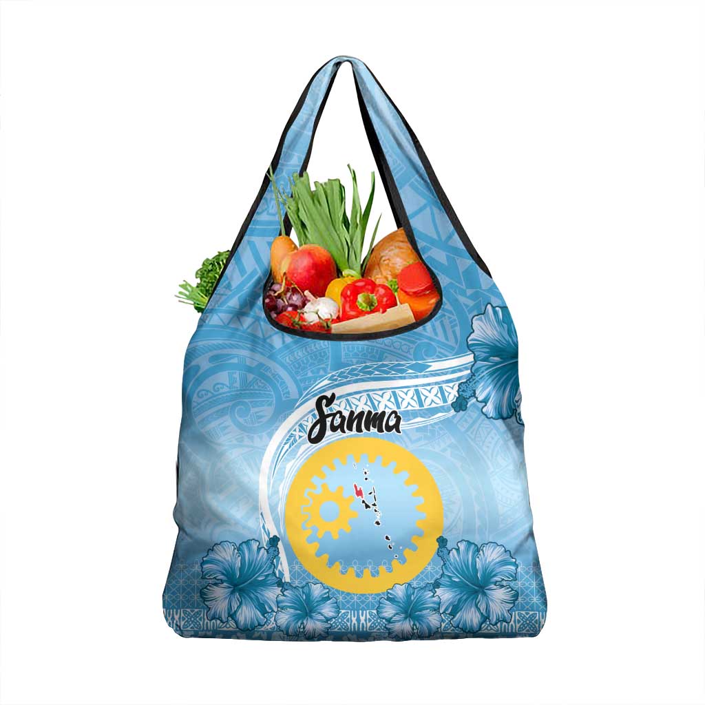 Sanma Vanuatu Grocery Bag Hibiscus Sand Drawing with Pacific Pattern