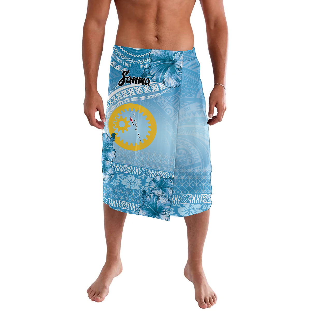 Sanma Vanuatu Lavalava Hibiscus Sand Drawing with Pacific Pattern LT9 Blue Art - Polynesian Pride