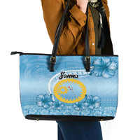 Sanma Vanuatu Leather Tote Bag Hibiscus Sand Drawing with Pacific Pattern