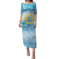 Sanma Vanuatu Puletasi Hibiscus Sand Drawing with Pacific Pattern LT9 Long Dress Blue Art - Polynesian Pride