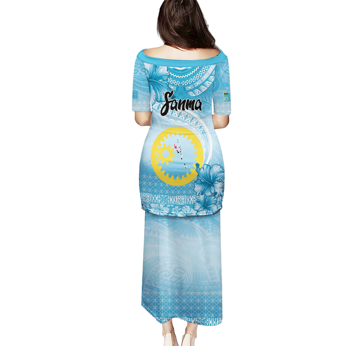 Sanma Vanuatu Puletasi Hibiscus Sand Drawing with Pacific Pattern LT9 - Polynesian Pride