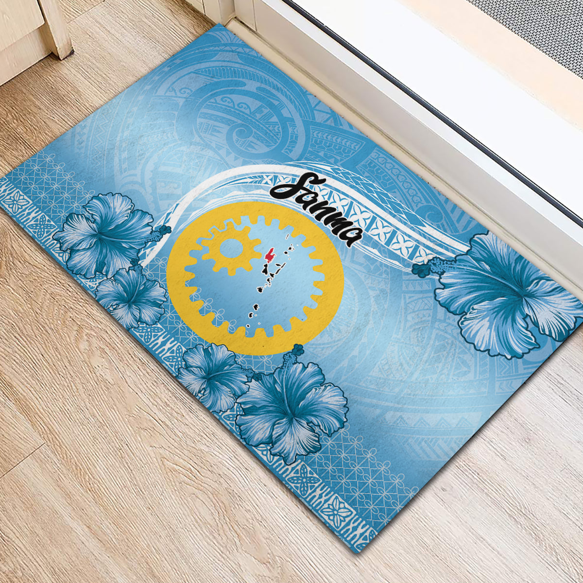 Sanma Vanuatu Rubber Doormat Hibiscus Sand Drawing with Pacific Pattern LT9 - Polynesian Pride