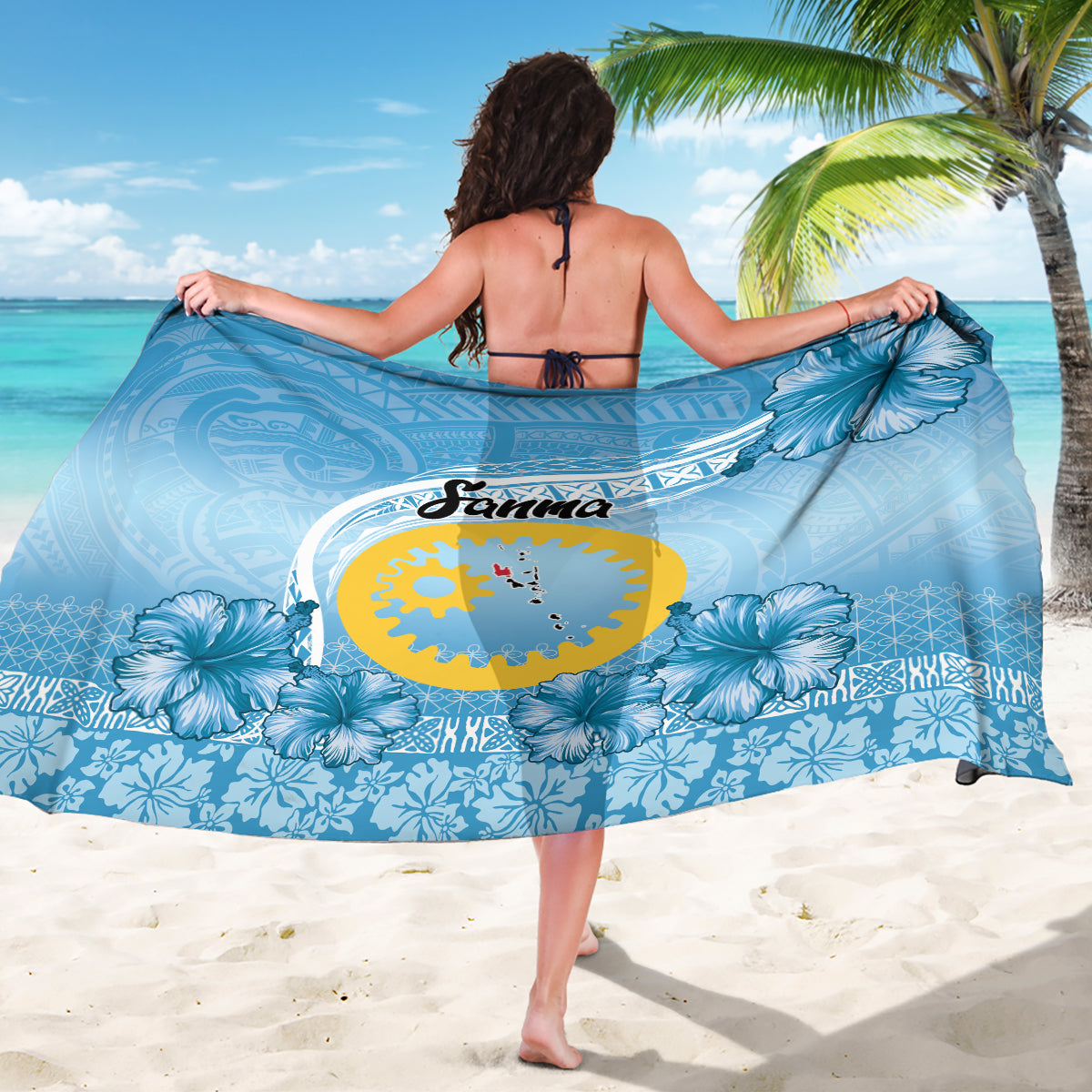 Sanma Vanuatu Sarong Hibiscus Sand Drawing with Pacific Pattern