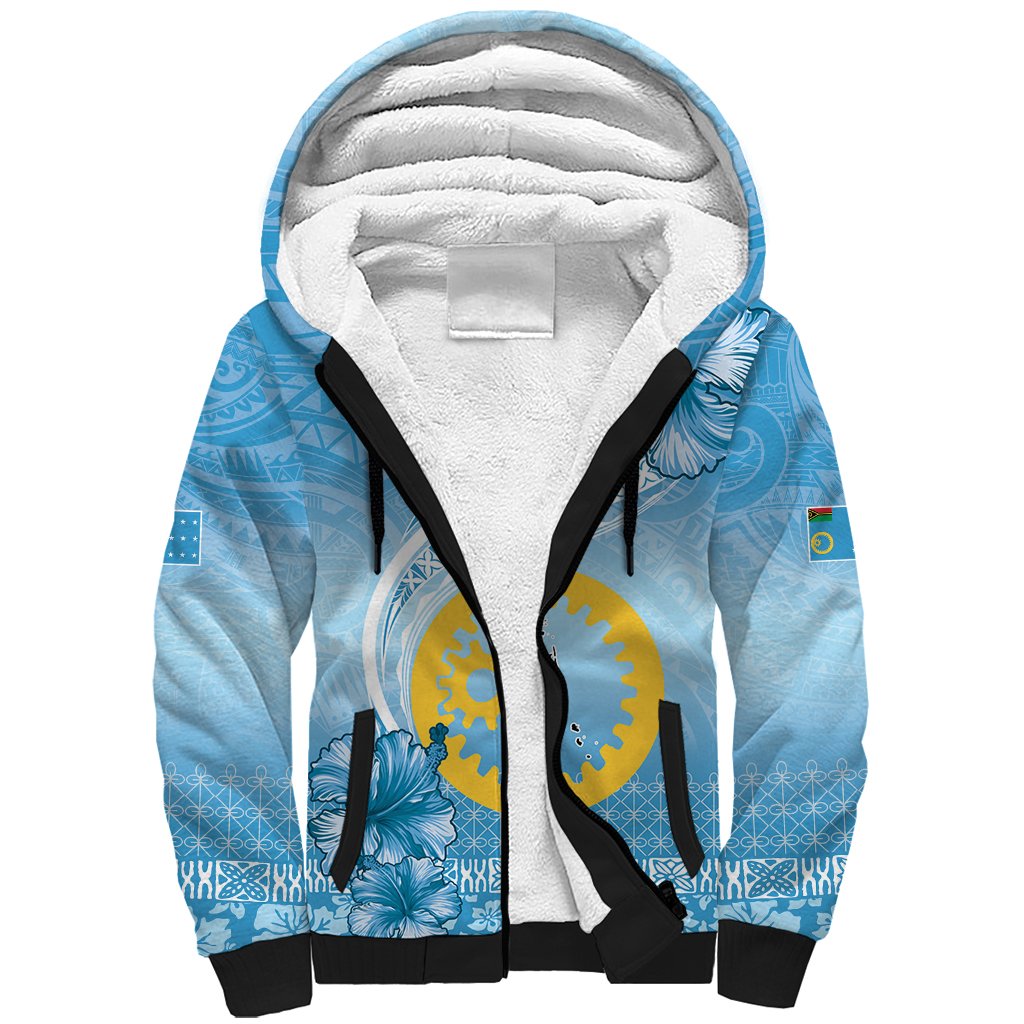 Sanma Vanuatu Sherpa Hoodie Hibiscus Sand Drawing with Pacific Pattern LT9 Unisex Blue Art - Polynesian Pride