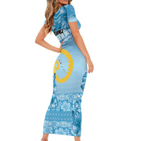 Sanma Vanuatu Short Sleeve Bodycon Dress Hibiscus Sand Drawing with Pacific Pattern