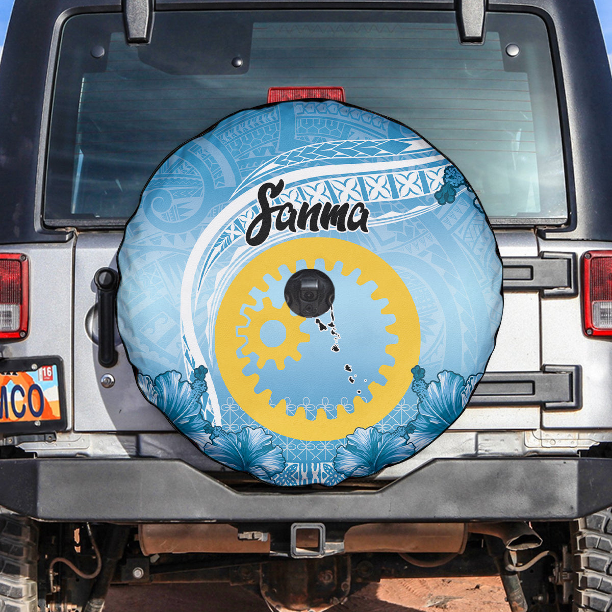 Sanma Vanuatu Spare Tire Cover Hibiscus Sand Drawing with Pacific Pattern LT9 Blue Art - Polynesian Pride