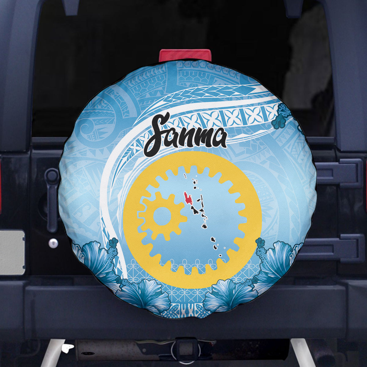 Sanma Vanuatu Spare Tire Cover Hibiscus Sand Drawing with Pacific Pattern LT9 - Polynesian Pride
