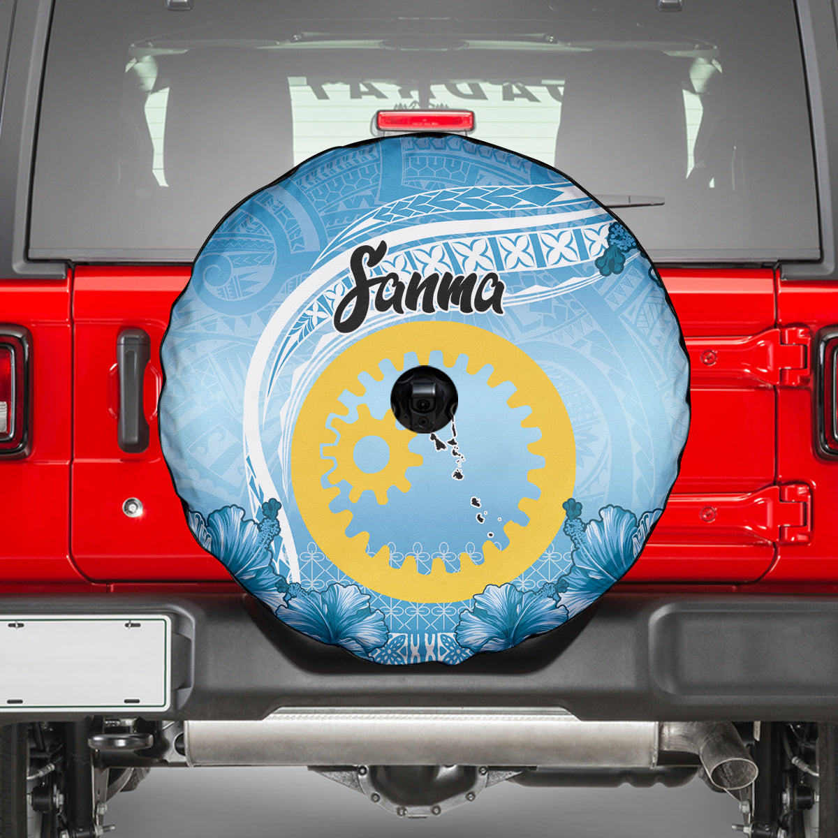 Sanma Vanuatu Spare Tire Cover Hibiscus Sand Drawing with Pacific Pattern LT9 - Polynesian Pride