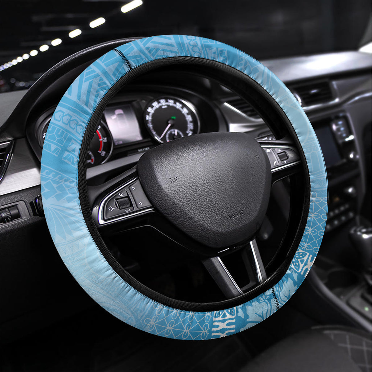 Sanma Vanuatu Steering Wheel Cover Hibiscus Sand Drawing with Pacific Pattern LT9 Universal Fit Blue Art - Polynesian Pride