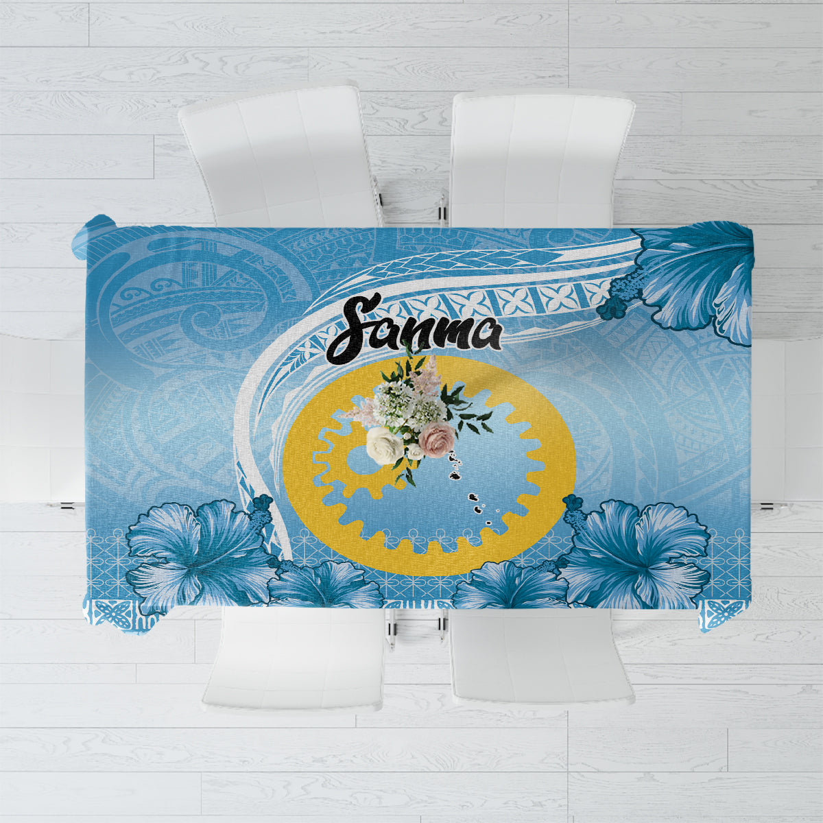 Sanma Vanuatu Tablecloth Hibiscus Sand Drawing with Pacific Pattern LT9 Blue Art - Polynesian Pride