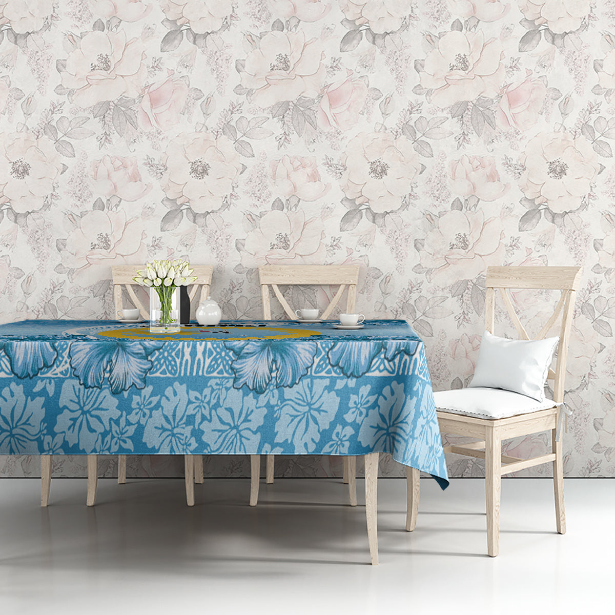 Sanma Vanuatu Tablecloth Hibiscus Sand Drawing with Pacific Pattern LT9 - Polynesian Pride