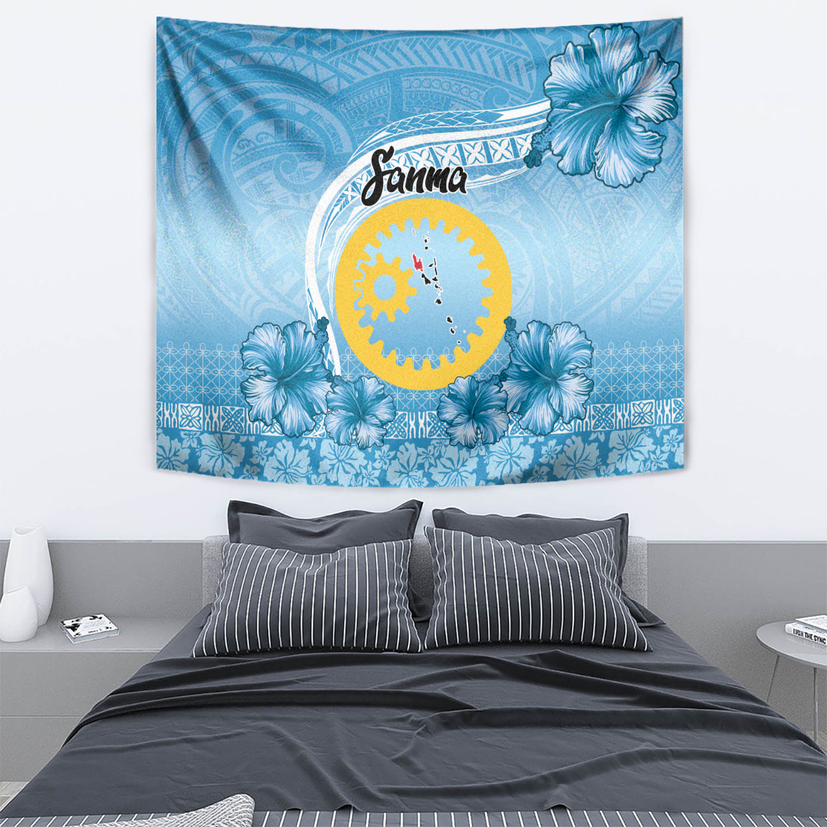Sanma Vanuatu Tapestry Hibiscus Sand Drawing with Pacific Pattern LT9 - Polynesian Pride