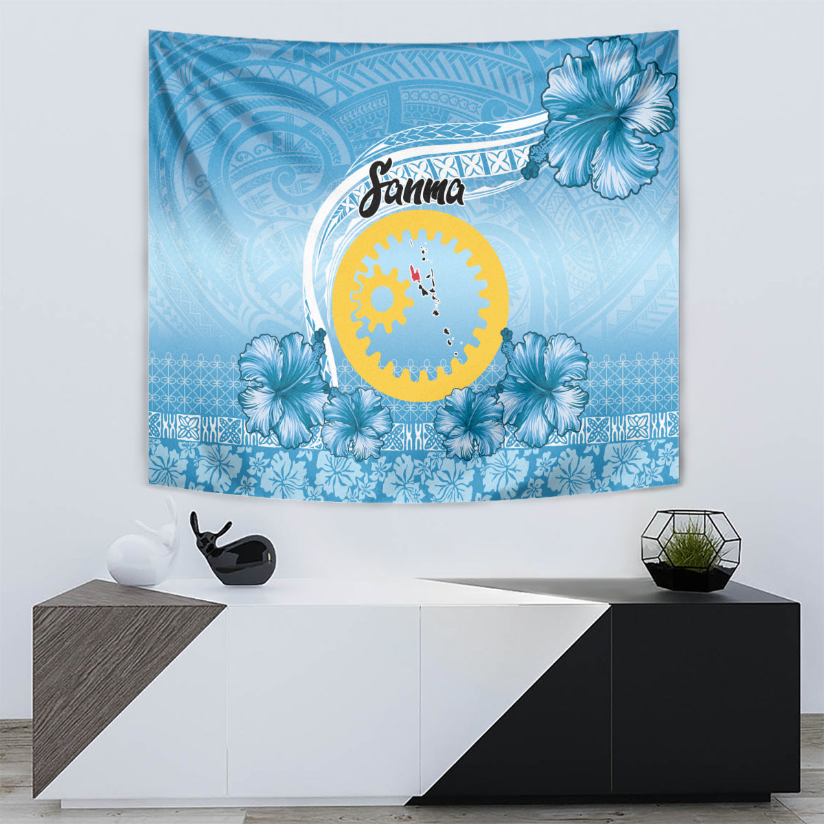 Sanma Vanuatu Tapestry Hibiscus Sand Drawing with Pacific Pattern LT9 - Polynesian Pride