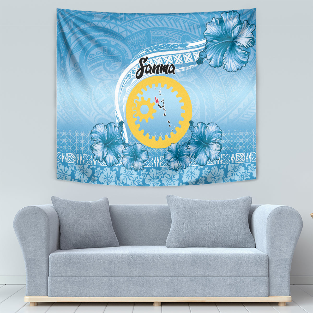 Sanma Vanuatu Tapestry Hibiscus Sand Drawing with Pacific Pattern LT9 - Polynesian Pride