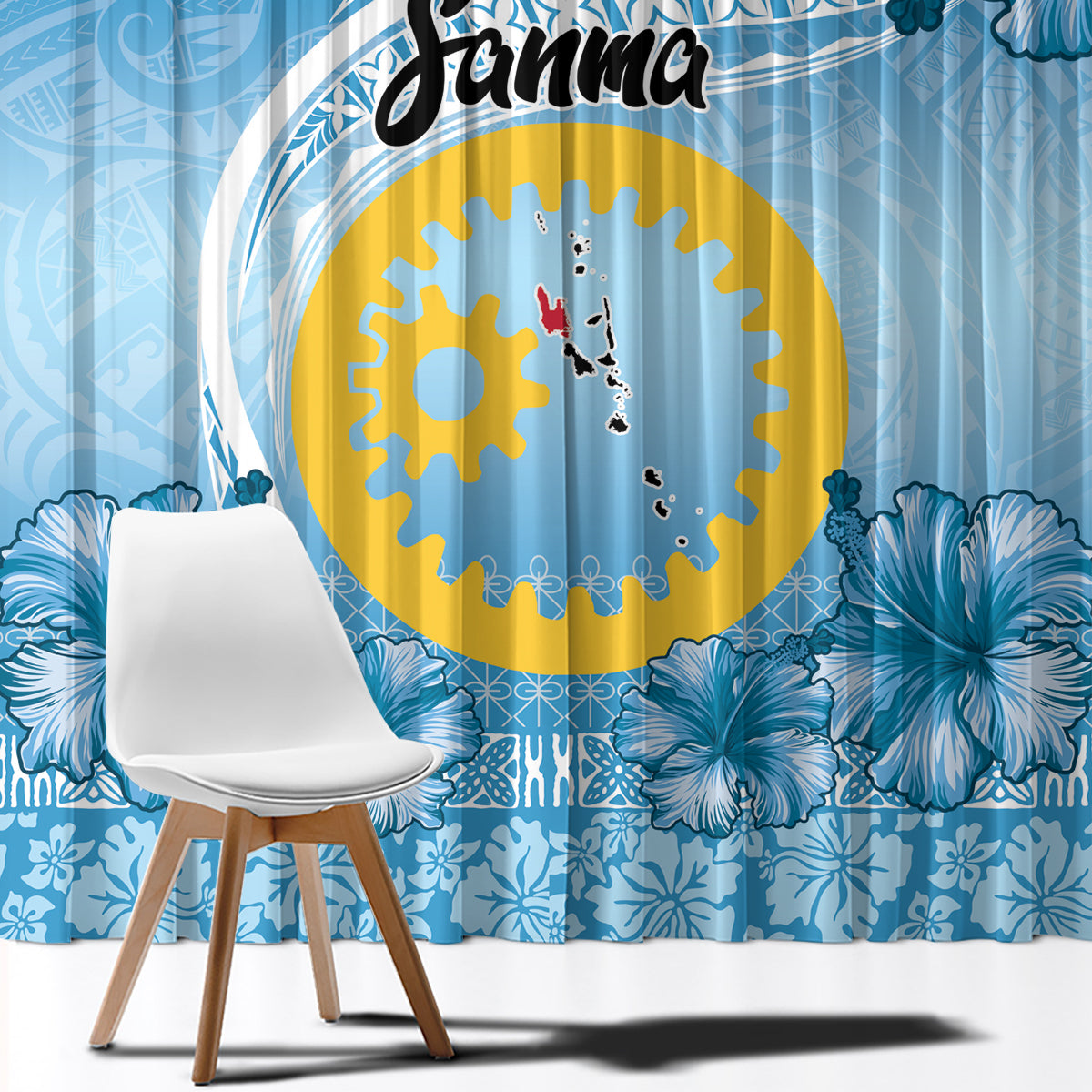 Sanma Vanuatu Window Curtain Hibiscus Sand Drawing with Pacific Pattern LT9 - Polynesian Pride