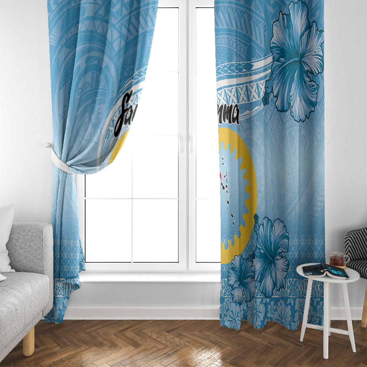 Sanma Vanuatu Window Curtain Hibiscus Sand Drawing with Pacific Pattern LT9 - Polynesian Pride