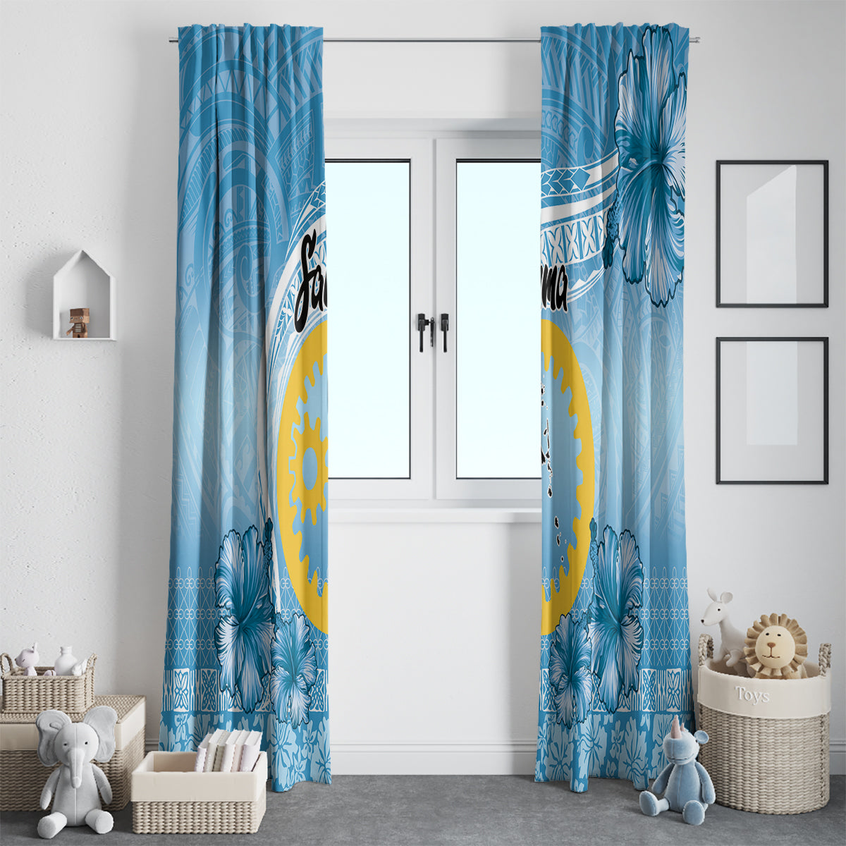 Sanma Vanuatu Window Curtain Hibiscus Sand Drawing with Pacific Pattern LT9 - Polynesian Pride
