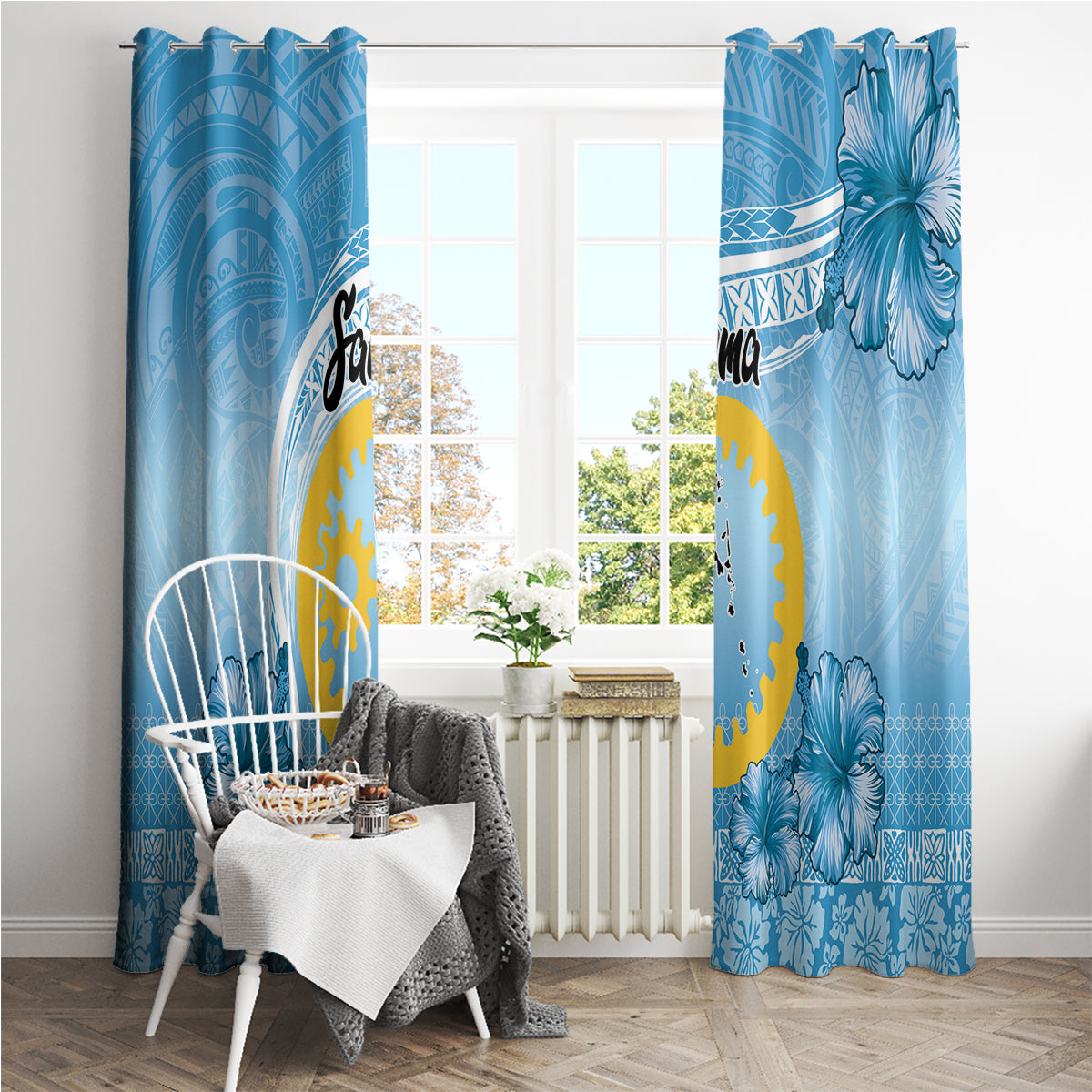 Sanma Vanuatu Window Curtain Hibiscus Sand Drawing with Pacific Pattern LT9 - Polynesian Pride
