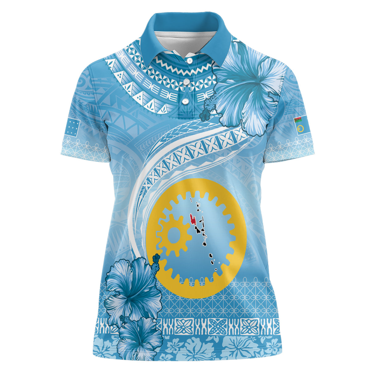 Sanma Vanuatu Women Polo Shirt Hibiscus Sand Drawing with Pacific Pattern