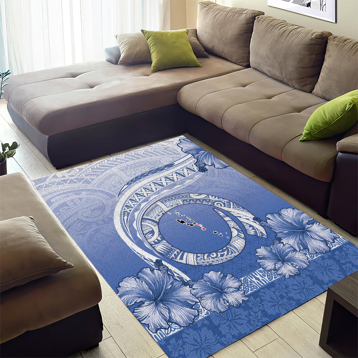Shefa Vanuatu Area Rug Hibiscus Sand Drawing with Pacific Pattern
