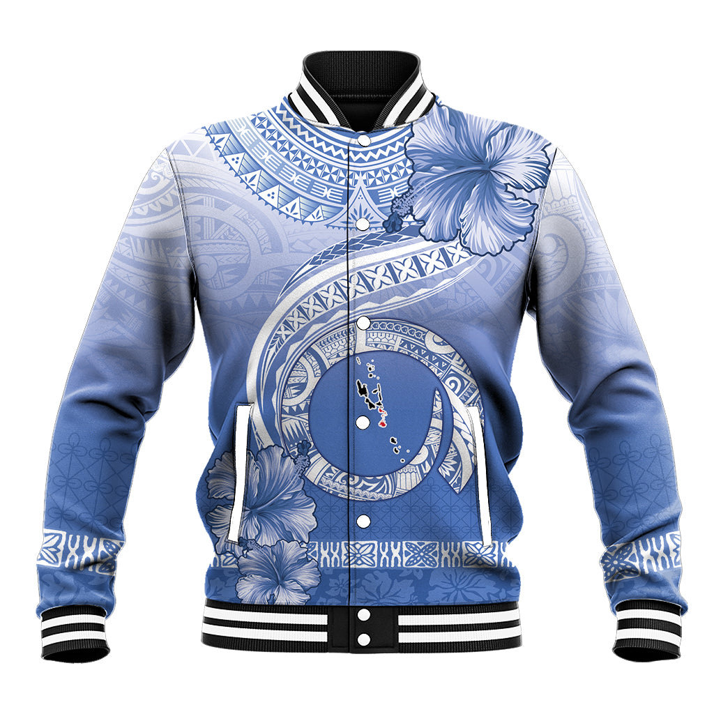 Shefa Vanuatu Baseball Jacket Hibiscus Sand Drawing with Pacific Pattern LT9 Unisex Blue Art - Polynesian Pride