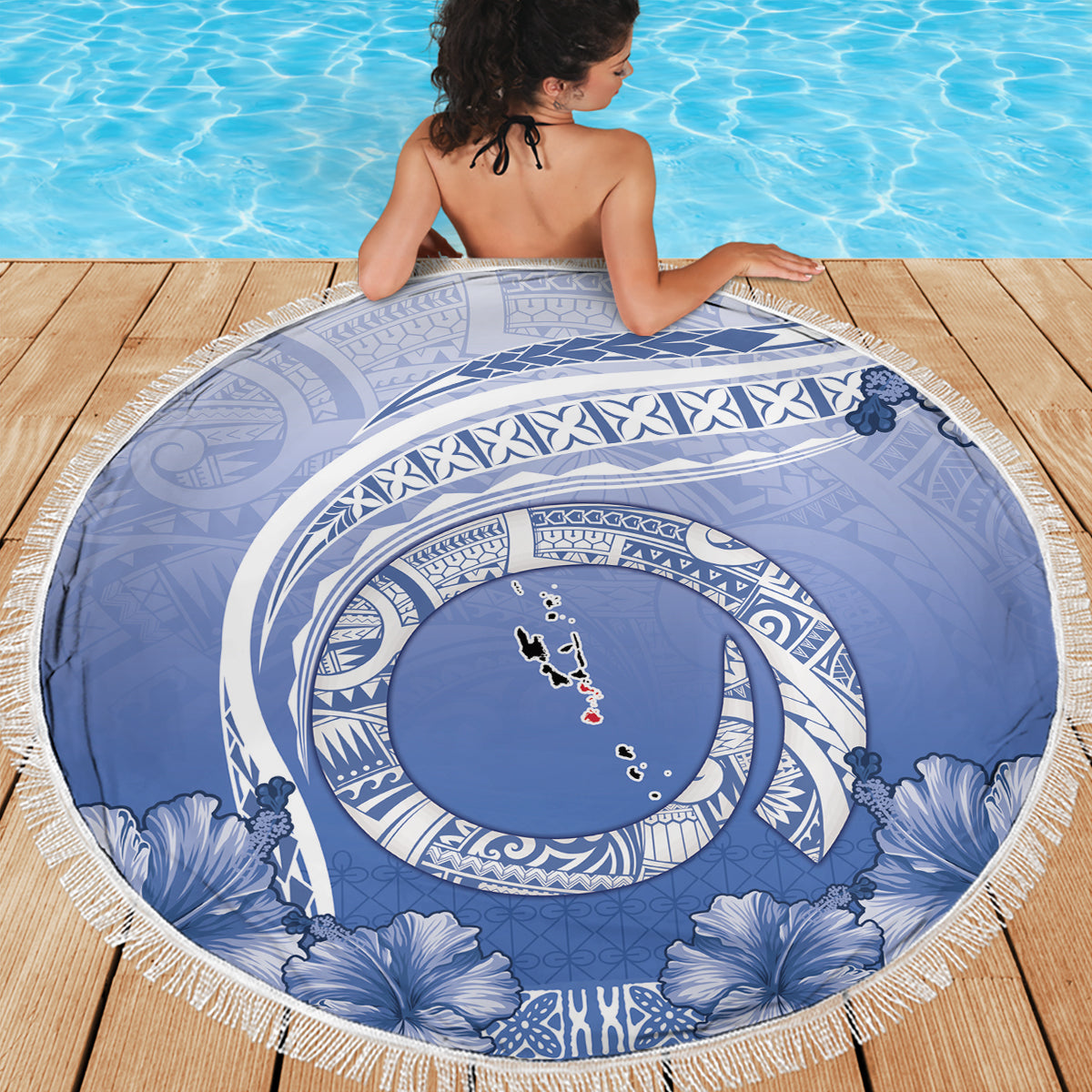 Shefa Vanuatu Beach Blanket Hibiscus Sand Drawing with Pacific Pattern LT9 - Polynesian Pride