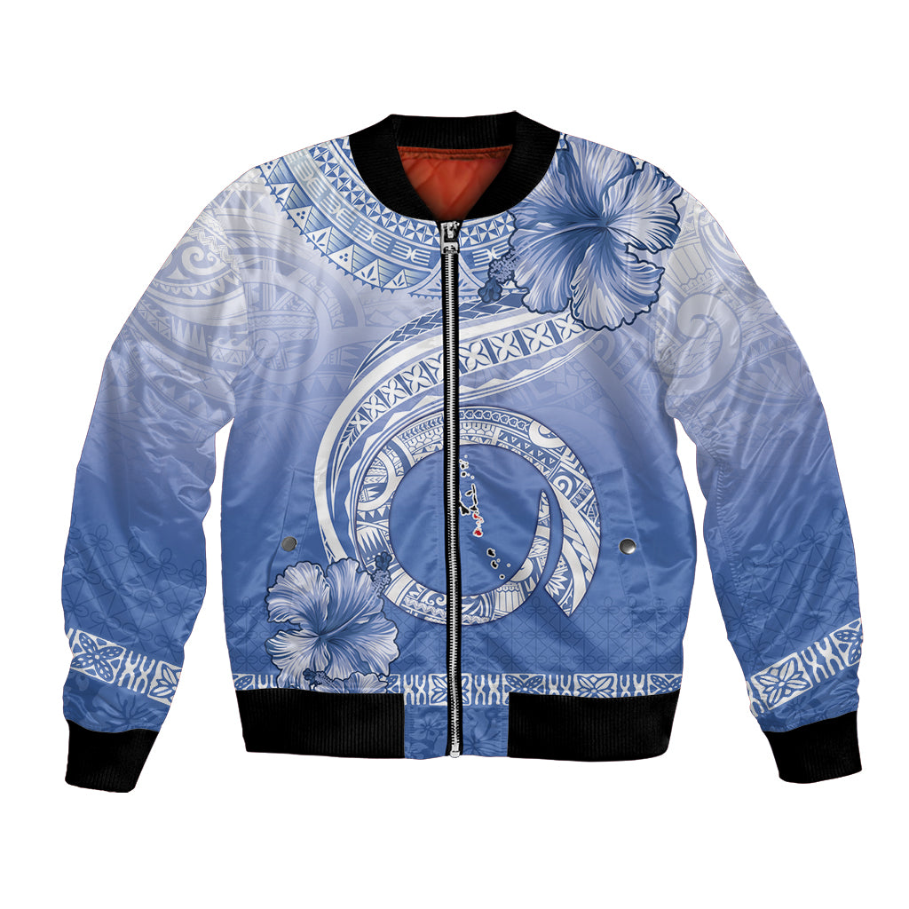 Shefa Vanuatu Bomber Jacket Hibiscus Sand Drawing with Pacific Pattern LT9 Unisex Blue Art - Polynesian Pride