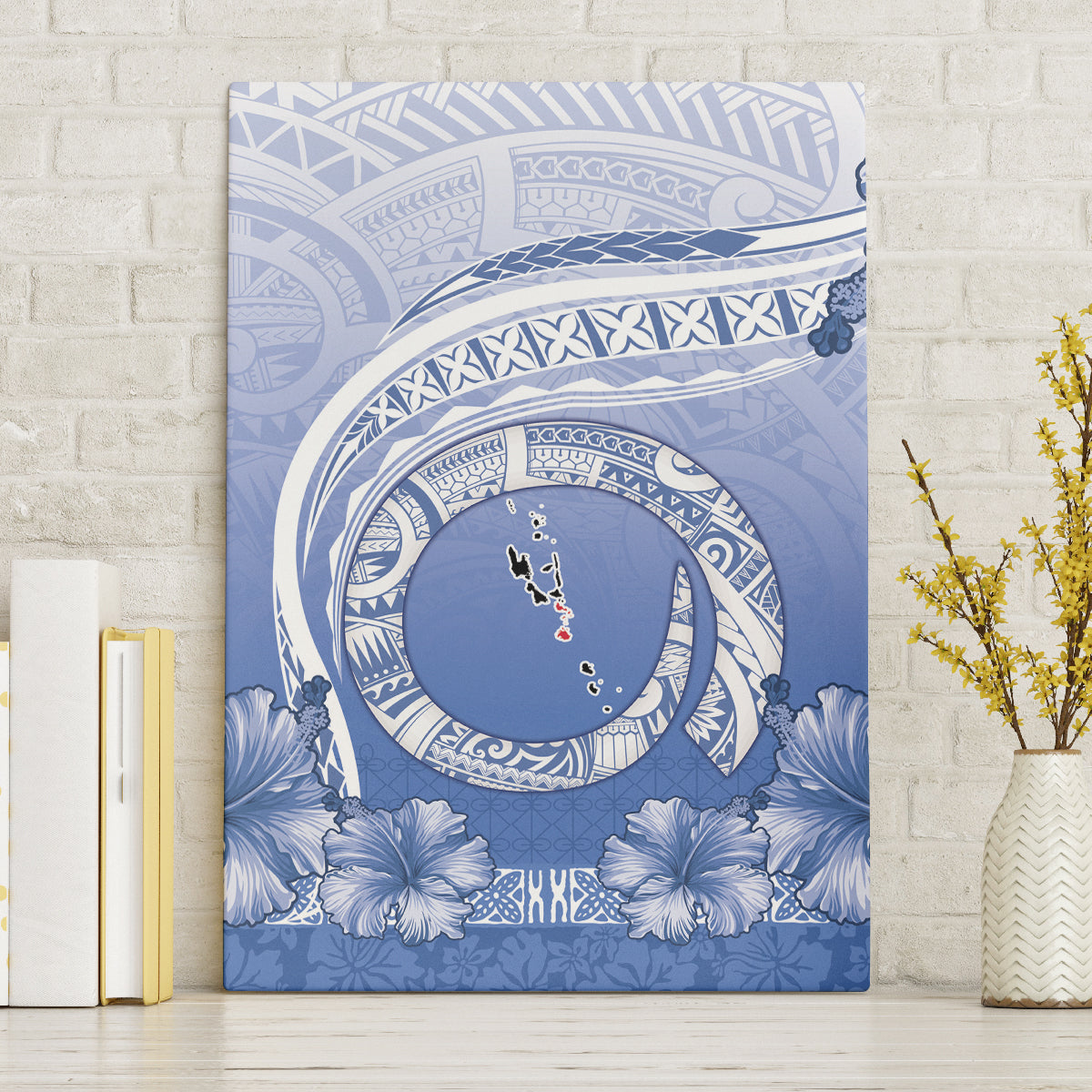 Shefa Vanuatu Canvas Wall Art Hibiscus Sand Drawing with Pacific Pattern LT9 Without Frame Blue Art - Polynesian Pride