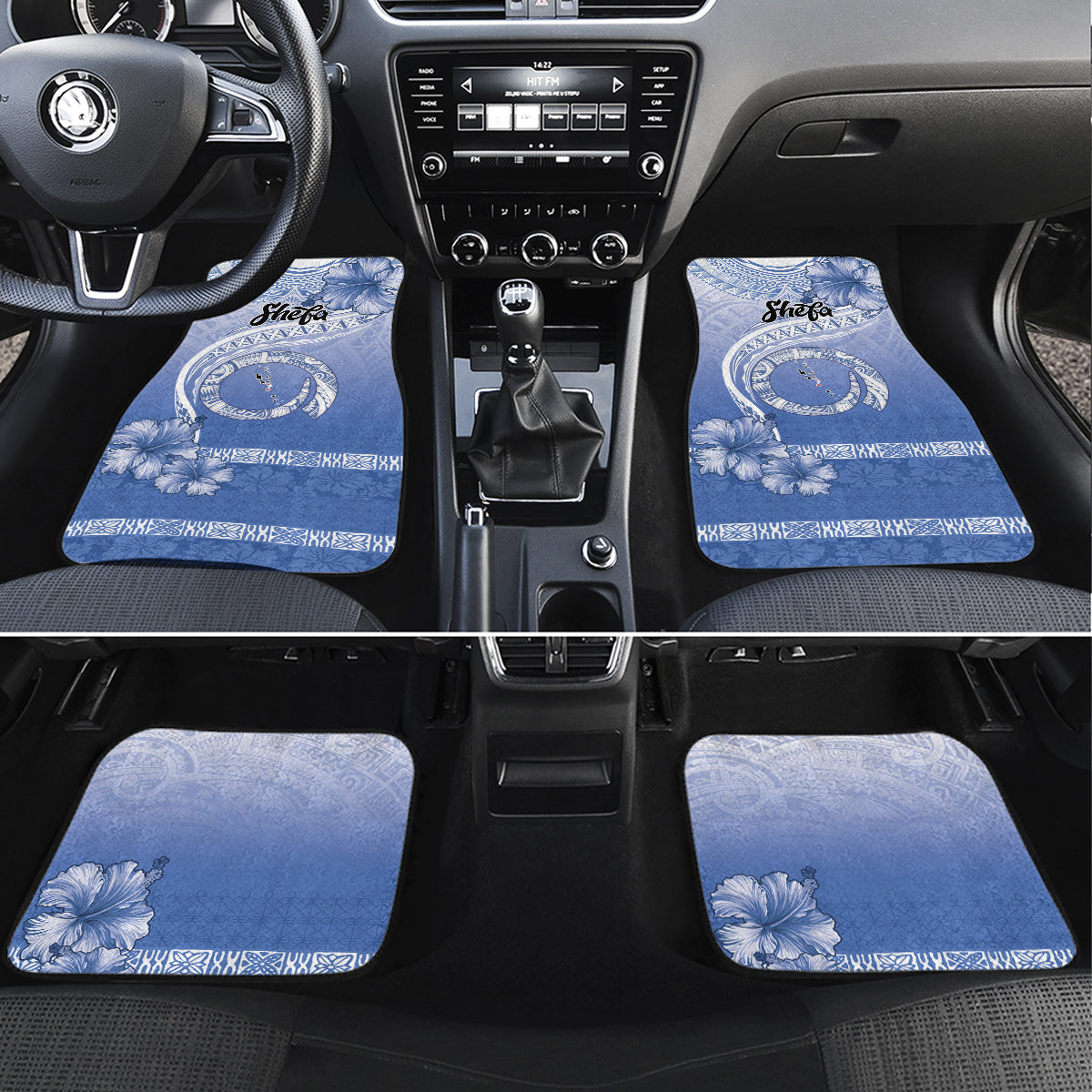 Shefa Vanuatu Car Mats Hibiscus Sand Drawing with Pacific Pattern LT9 Set 4pcs Blue Art - Polynesian Pride