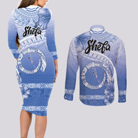 Shefa Vanuatu Couples Matching Long Sleeve Bodycon Dress and Long Sleeve Button Shirt Hibiscus Sand Drawing with Pacific Pattern LT9 - Polynesian Pride