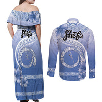 Shefa Vanuatu Couples Matching Off Shoulder Maxi Dress and Long Sleeve Button Shirt Hibiscus Sand Drawing with Pacific Pattern LT9 - Polynesian Pride