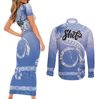 Shefa Vanuatu Couples Matching Short Sleeve Bodycon Dress and Long Sleeve Button Shirt Hibiscus Sand Drawing with Pacific Pattern LT9 - Polynesian Pride