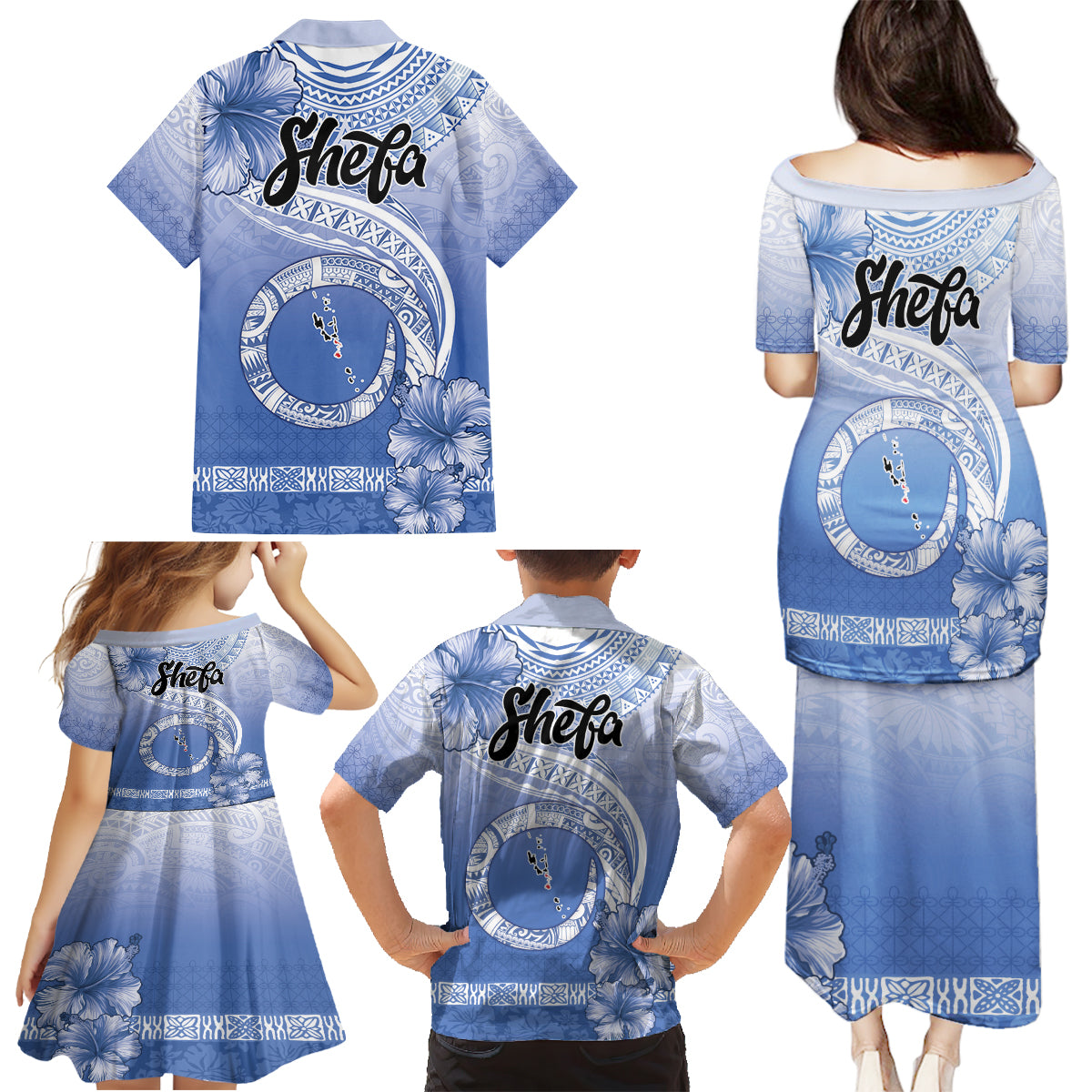 Shefa Vanuatu Family Matching Puletasi and Hawaiian Shirt Hibiscus Sand Drawing with Pacific Pattern