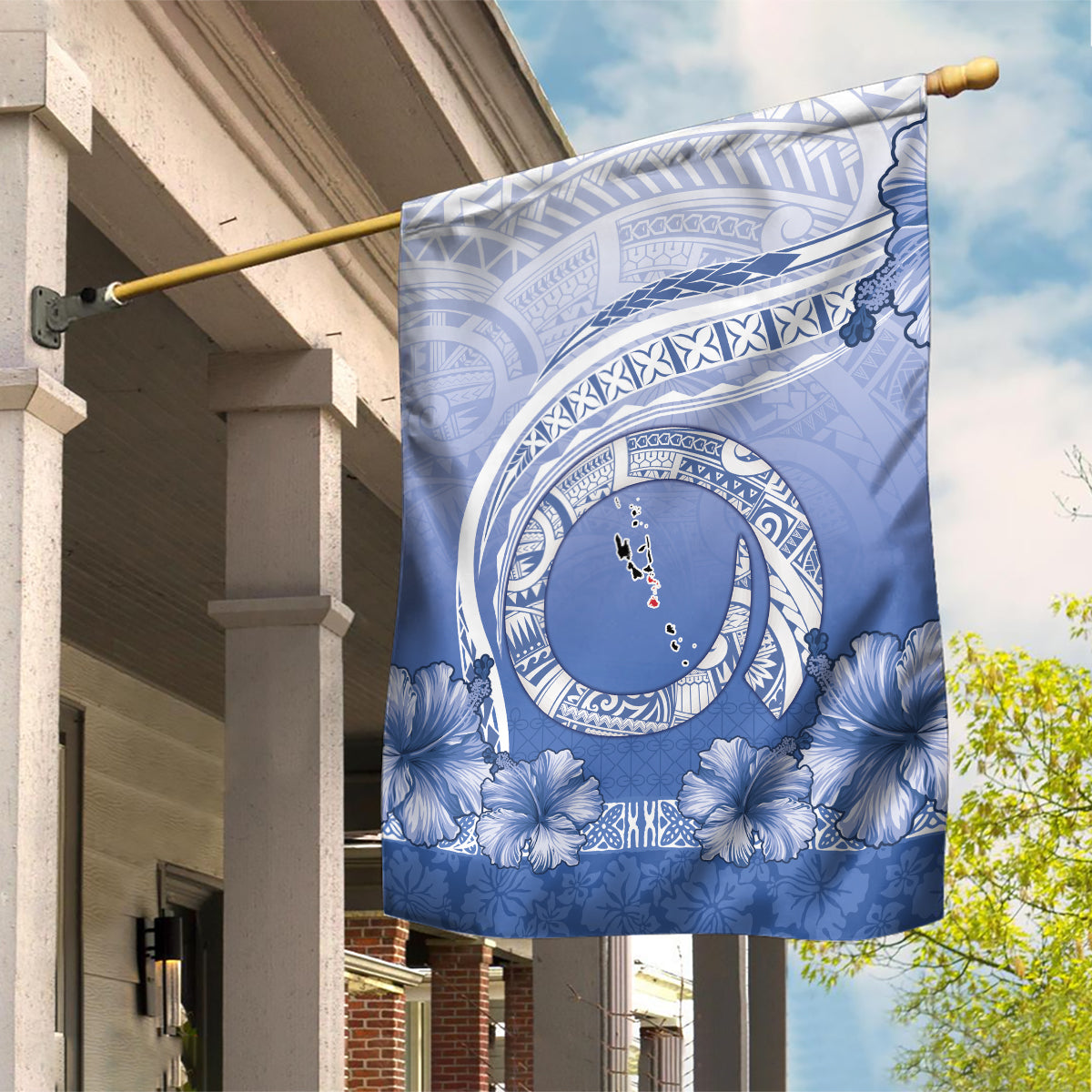 Shefa Vanuatu Garden Flag Hibiscus Sand Drawing with Pacific Pattern LT9 House Flag Blue Art - Polynesian Pride